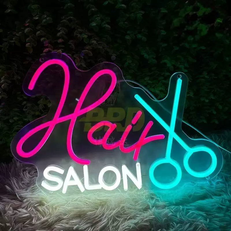 Hair Salon Neon Sign with Scissors for Beauty Salon Wall Decor