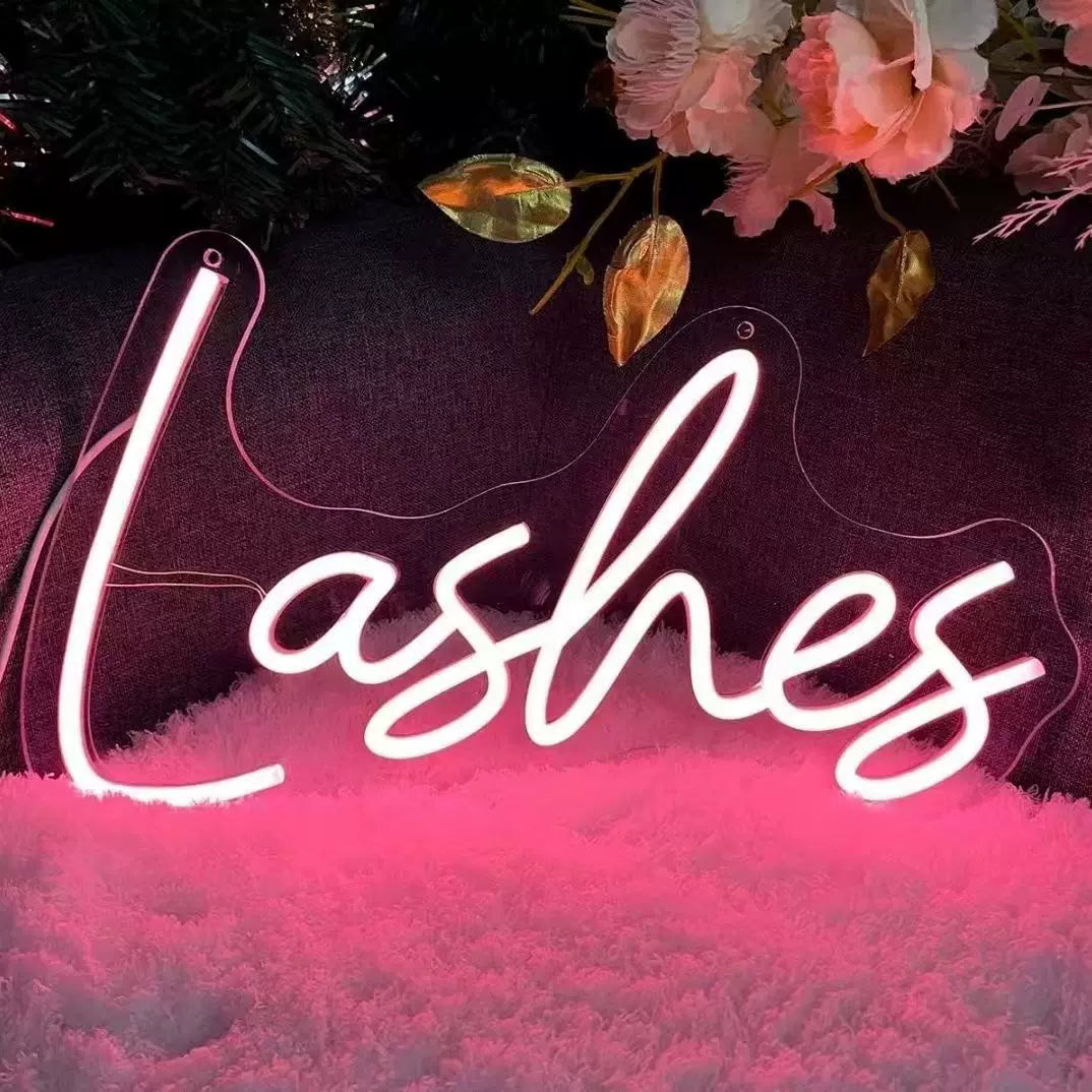 Lashes LED Neon Sign Script Light for Lash Salon Eyelash Studio Wall Decor
