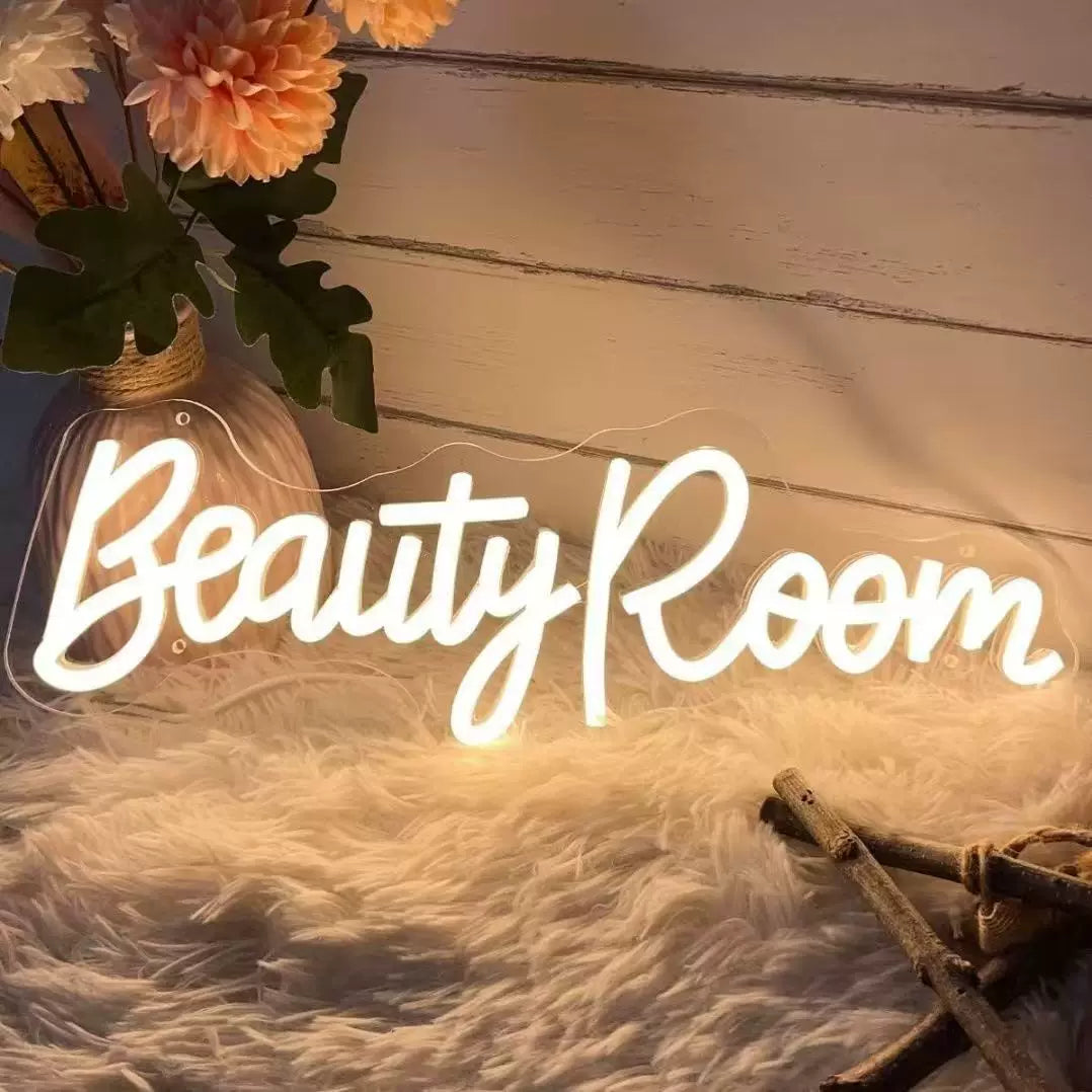 Beauty Room LED Neon Sign Elegant Script Light for Salon Makeup Studio Decor