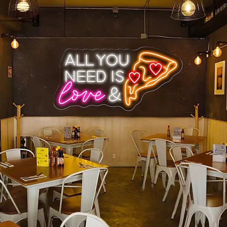 All You Need Is Love and Pizza LED Neon Sign Restaurant Neon Light Wall Decor for Pizzeria Cafe
