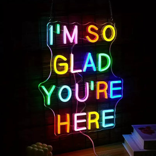 I’m So Happy You’re Here LED Neon Sign Colorful Quote Light for Bedroom Wall Decor