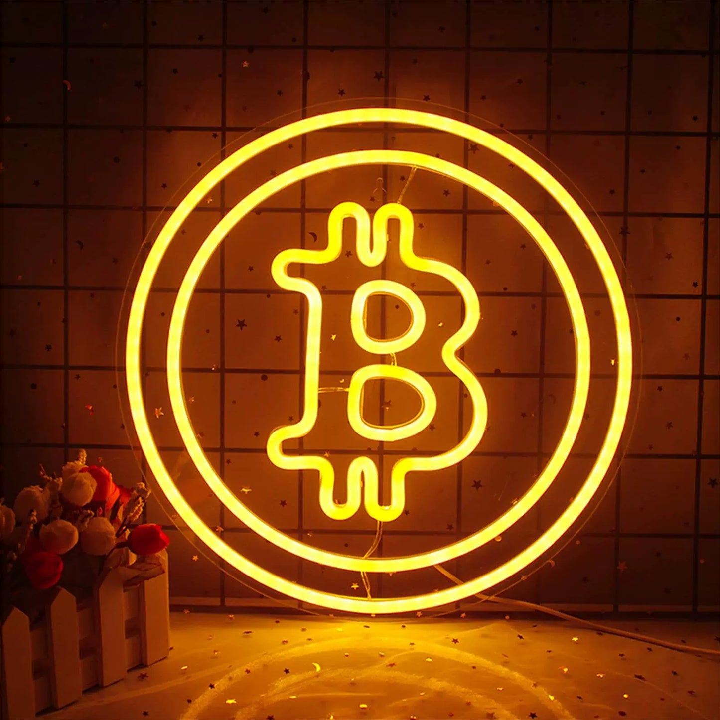 Bitcoin LED Neon Sign Yellow Crypto Neon Light Wall Decor for Bedroom Office Game Room