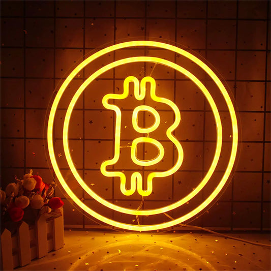 Bitcoin LED Neon Sign Yellow Crypto Neon Light Wall Decor for Bedroom Office Game Room