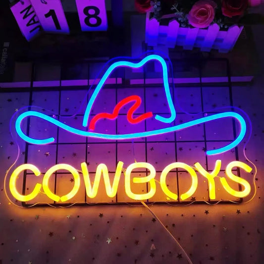 Cowboy Hat Neon Sign for Bar Decor LED Western Wall Light