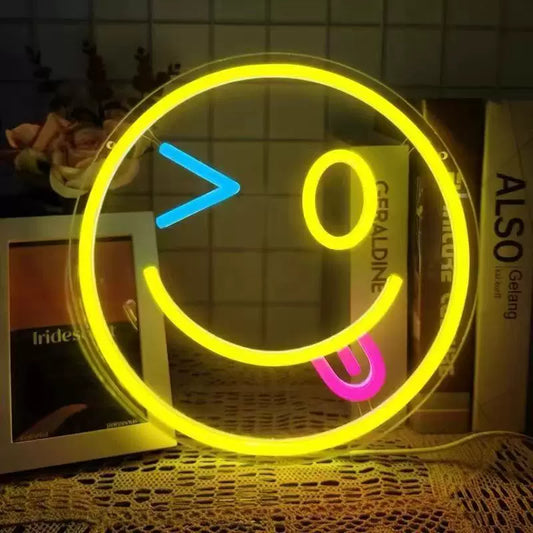 Winking Smiley Face LED Neon Sign for Bedroom Wall Decor Light