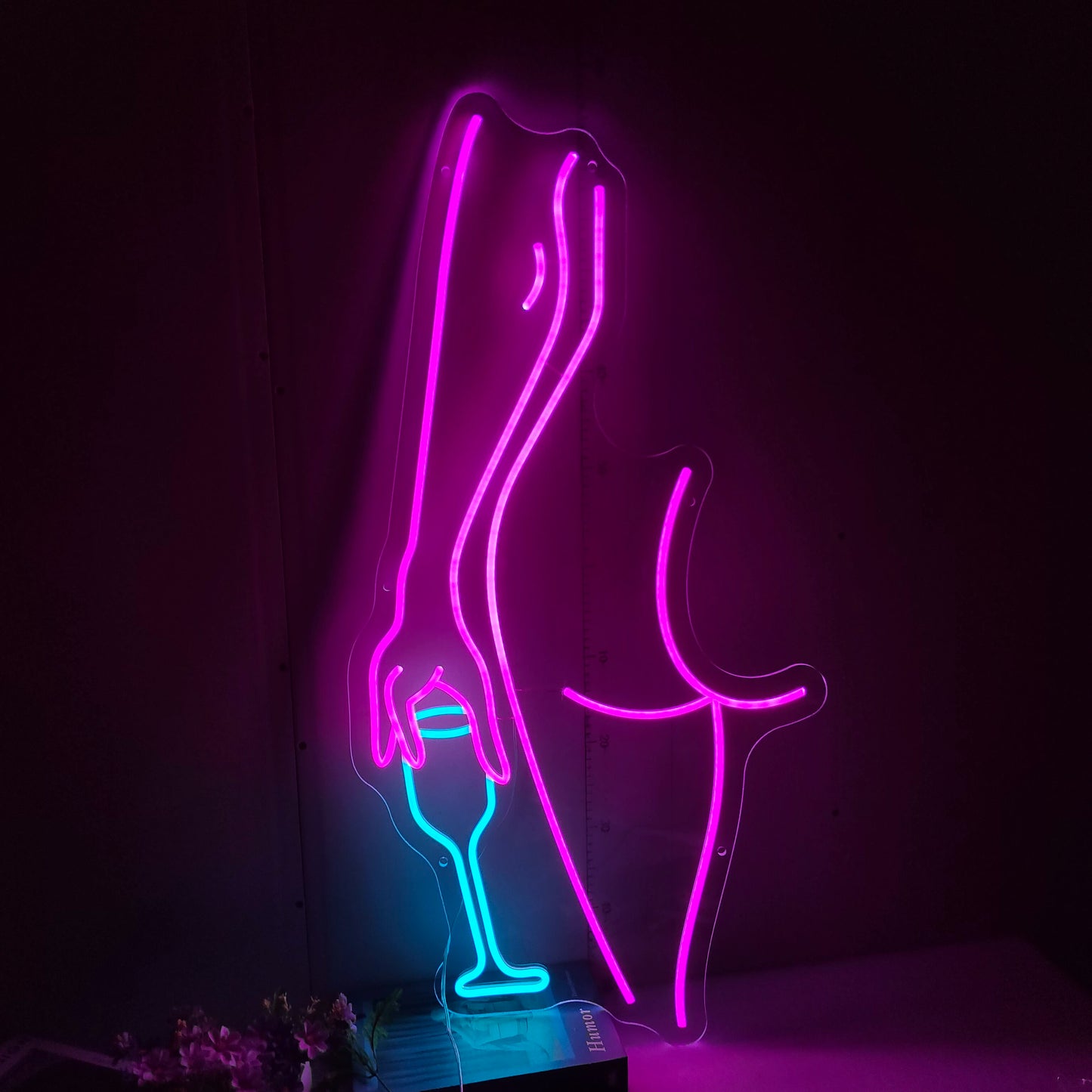 Legs and Wine Glass LED Neon Sign Pink Blue Cocktail Neon Light Wall Decor for Bar Salon