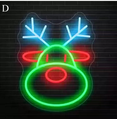 LED Reindeer Neon Sign Yellow, Red & Green Christmas Decoration