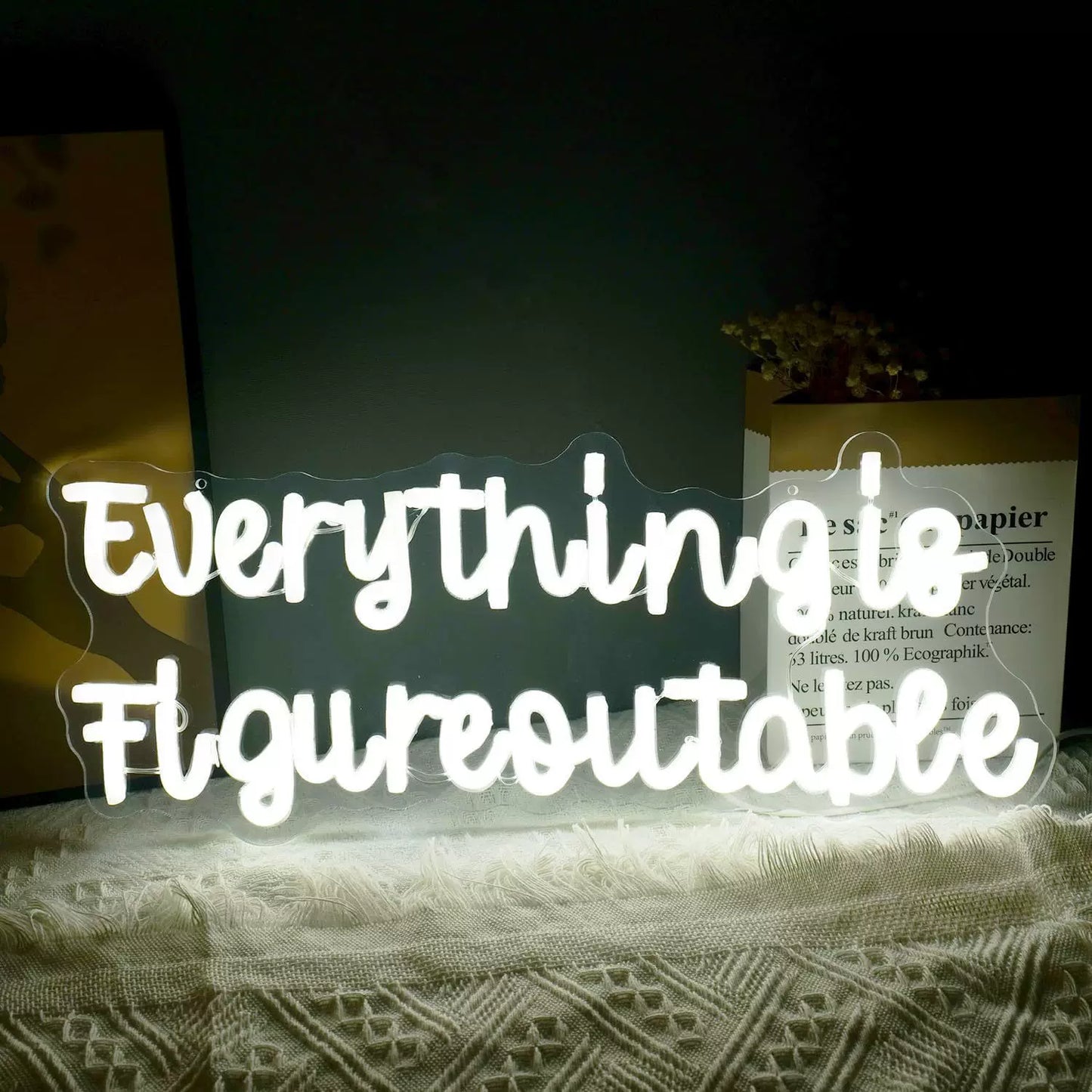 Everything Is Figureoutable LED Neon Sign White Motivational Neon Light Wall Decor for Bedroom Office