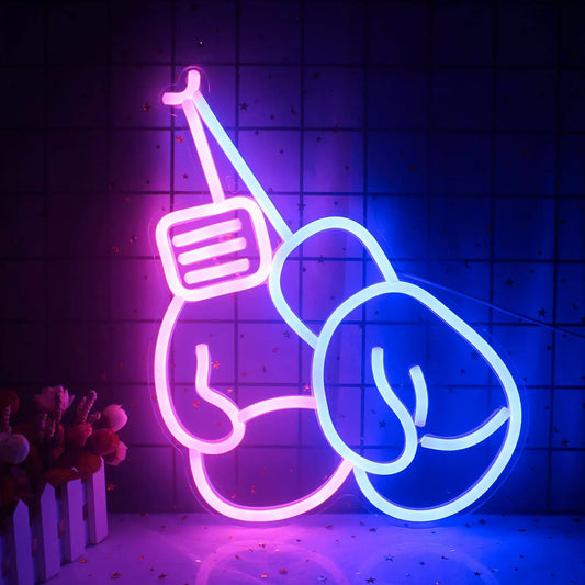 Boxing Gloves LED Neon Sign Pink Blue Sports Neon Light Wall Decor for Bedroom Gym