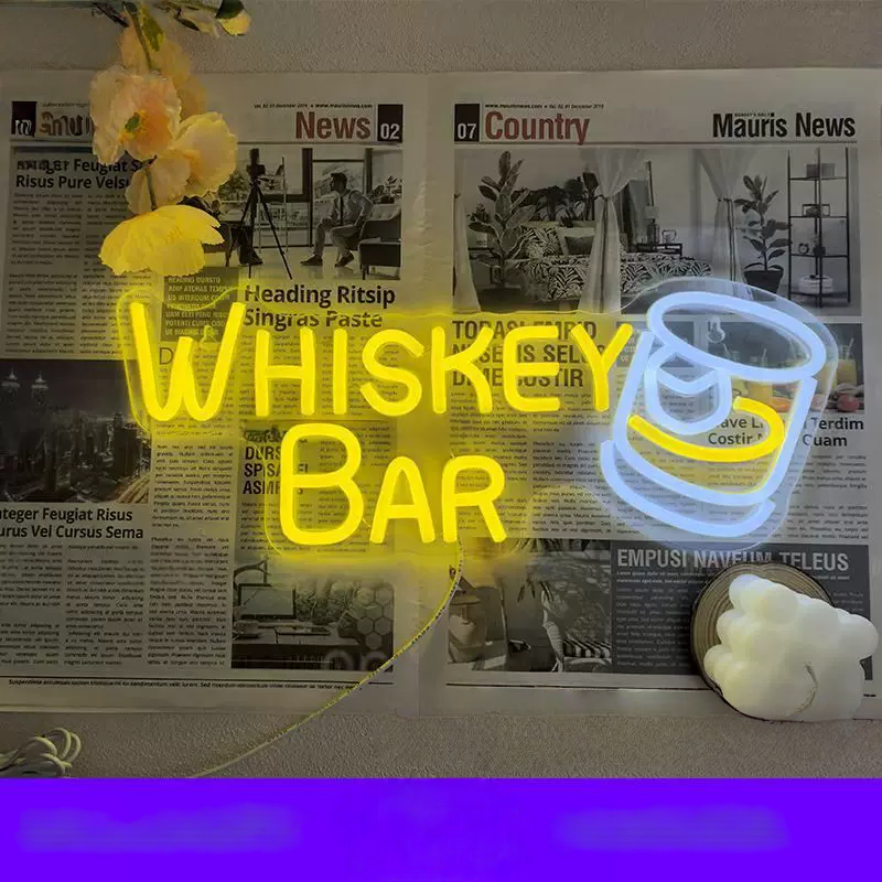 Whisky Bar LED Neon Sign Yellow Blue Cocktail Neon Light Wall Decor for Home Bar Pub