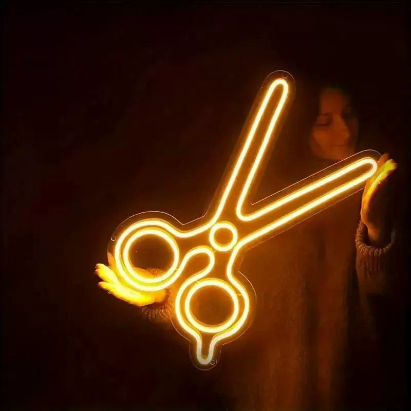 Large Barber Scissors Neon Sign for Hair Salon Wall Decor