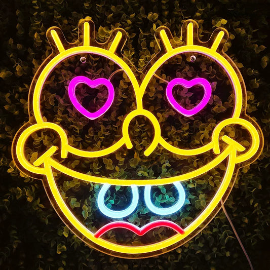 Heart Eyes Smile LED Neon Sign Colorful Funny Face Neon Light Wall Decor for Bedroom Party