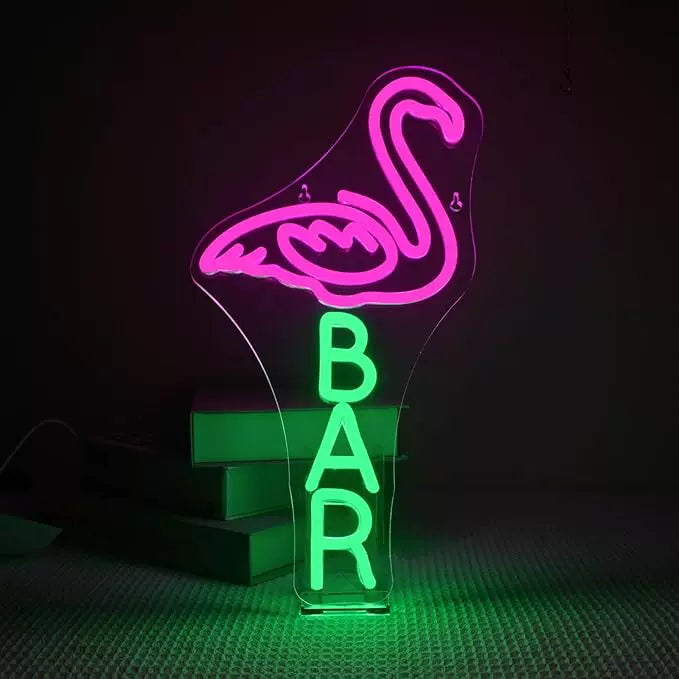 Flamingo Bar LED Neon Sign Pink Green Tropical Neon Light for Home Bar Wall Decor