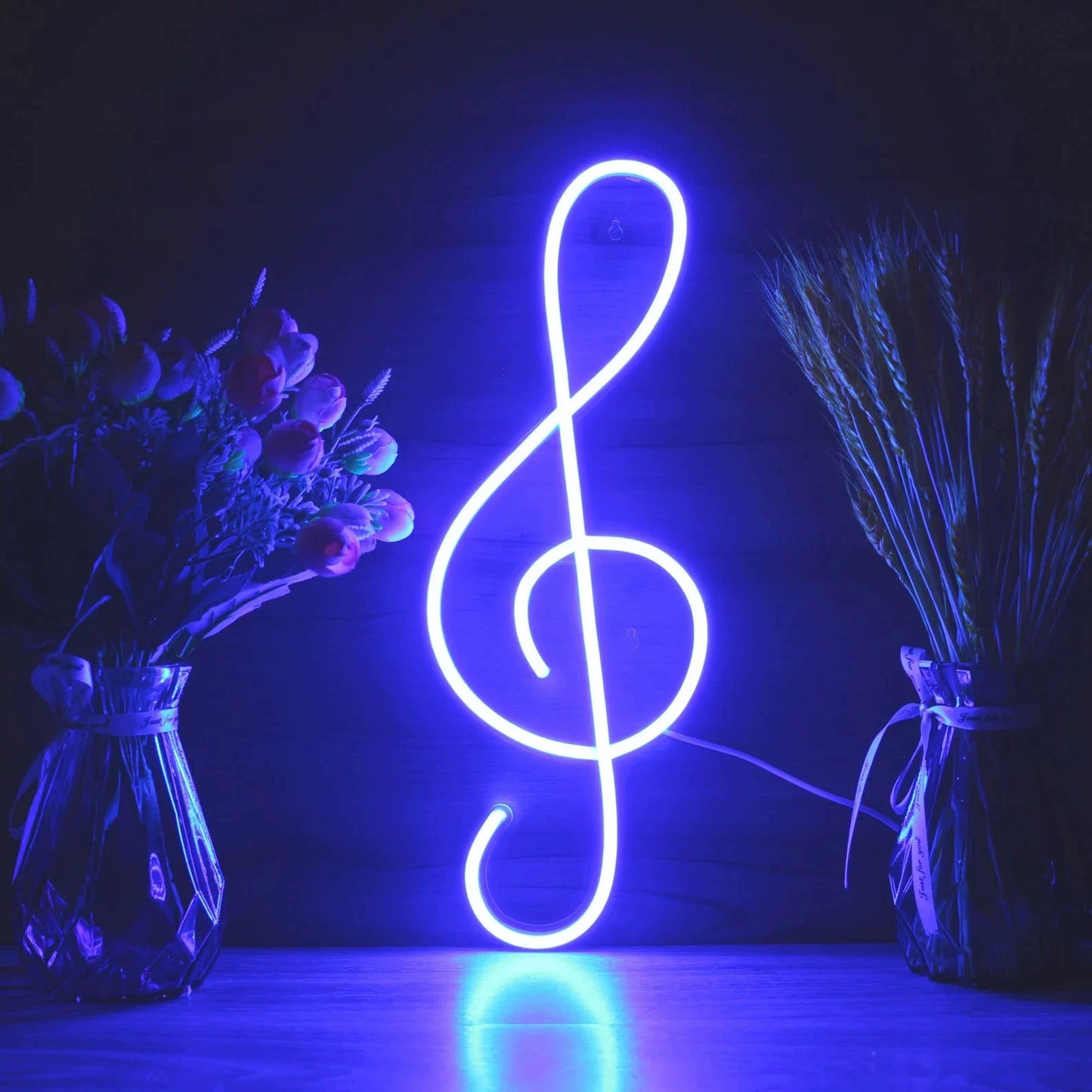 Music Note LED Neon Sign Blue White Treble Clef Neon Light Wall Decor for Bedroom Studio