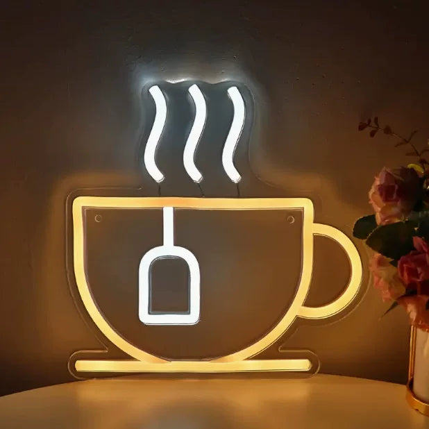 Minimal Coffee Cup LED Neon Sign for Kitchen Cafe Wall Decor Light