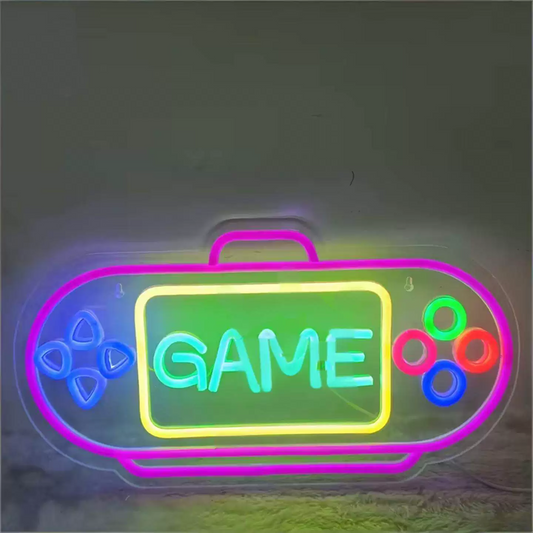 Game LED Neon Sign Pink Colorful Handheld Console Neon Light Wall Decor for Game Room Bedroom