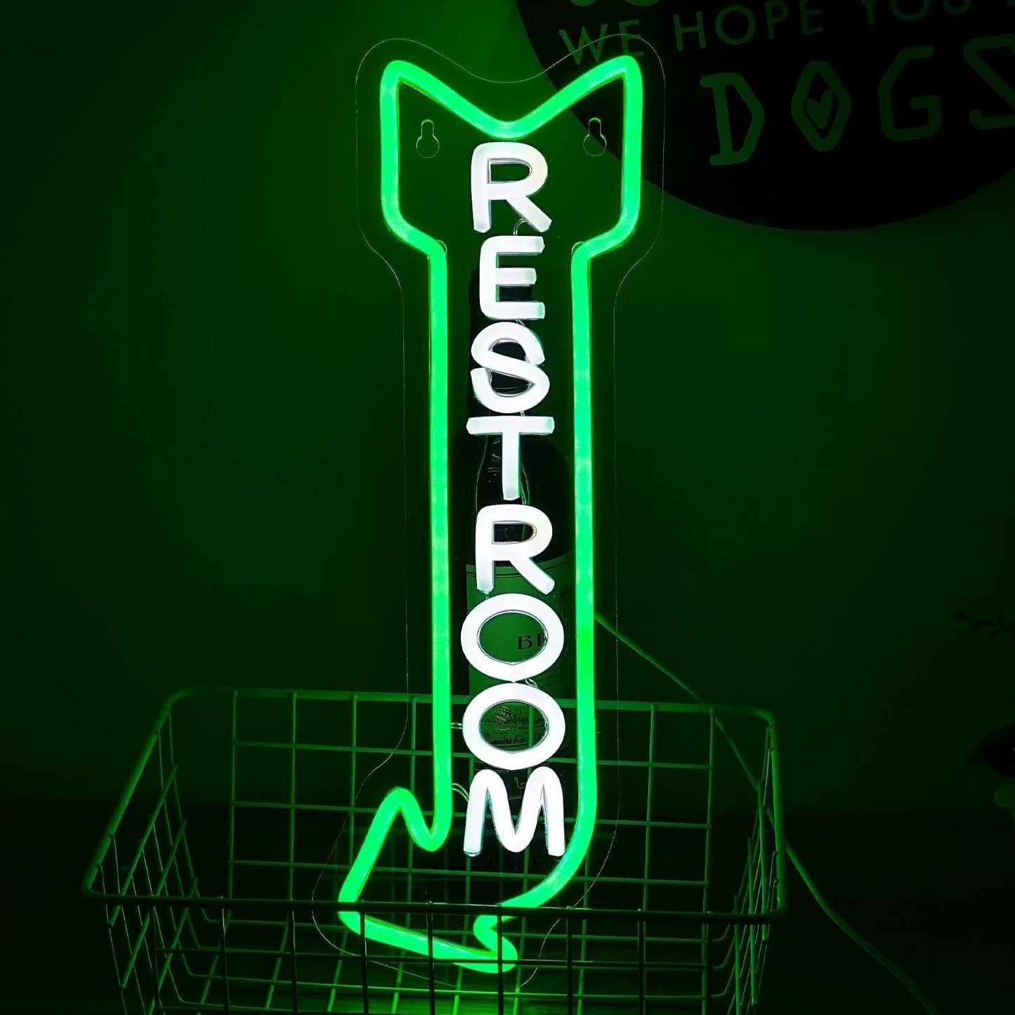 Dog Restroom LED Neon Sign Green White Pet Bathroom Neon Light Wall Decor for Pet Shop Grooming Salon
