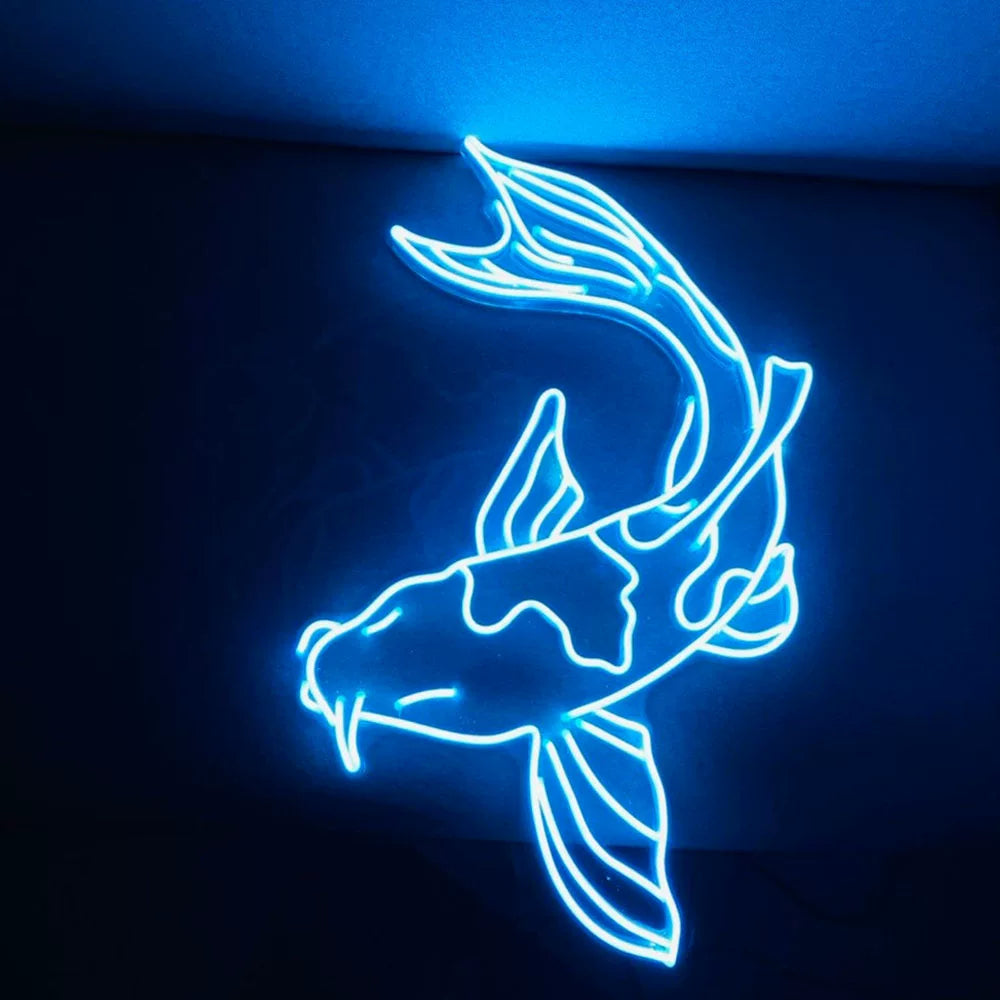 Koi Fish LED Neon Sign Blue Fish Neon Light Wall Decor for Bedroom Bar Cafe