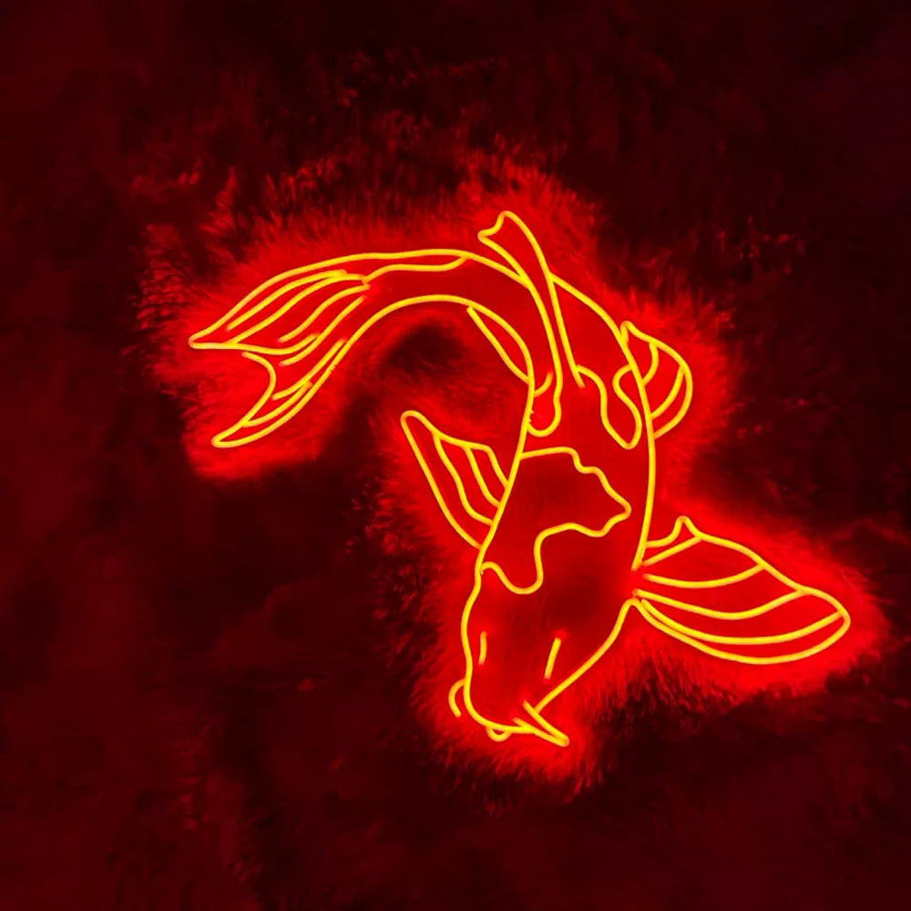 Koi Fish LED Neon Sign Blue Fish Neon Light Wall Decor for Bedroom Bar Cafe