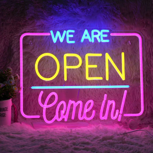 We Are Open Come In LED Neon Sign Colorful Business Open Sign for Shop Wall Window Decor