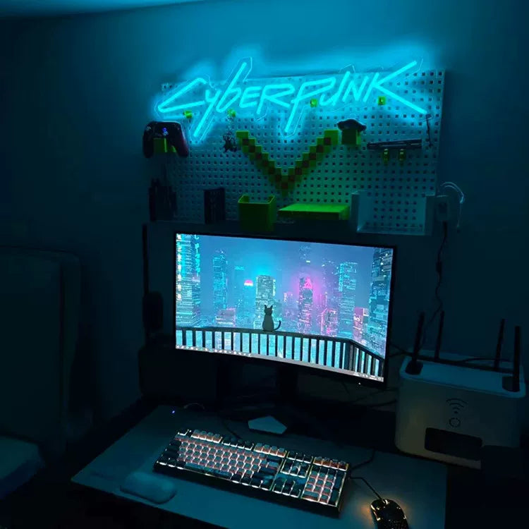 Cyberpunk LED Neon Sign Yellow Wall Decor for Gaming Room or Office