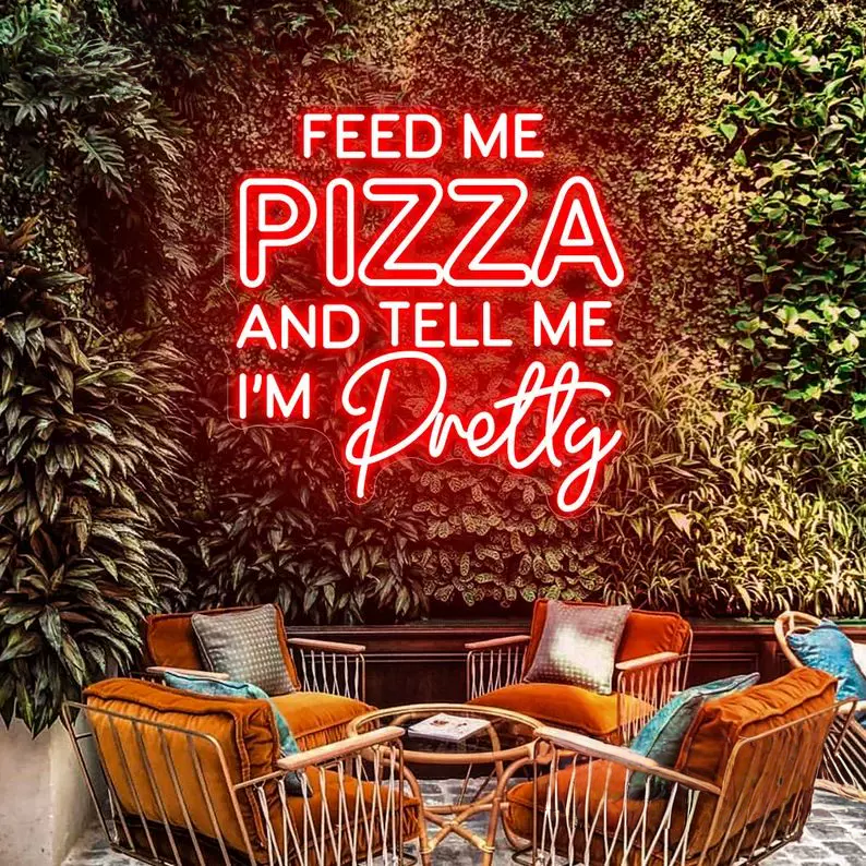Feed Me Pizza LED Neon Sign Red Quote Neon Light Wall Decor for Restaurant Pizzeria Cafe