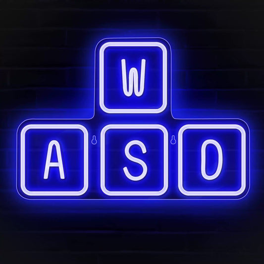 WASD Keyboard LED Neon Sign for Gaming Room, PC Setup & Streamer Desk Decor