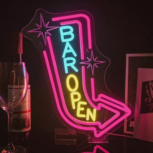 Bar Open Arrow LED Neon Sign Retro Multicolor Neon Light for Bar Shop Wall Decor