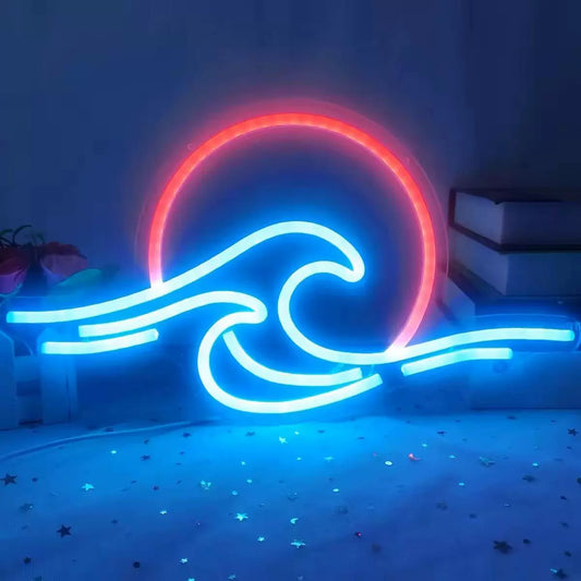 Ocean Wave Sunset LED Neon Sign for Bedroom Wall Decor