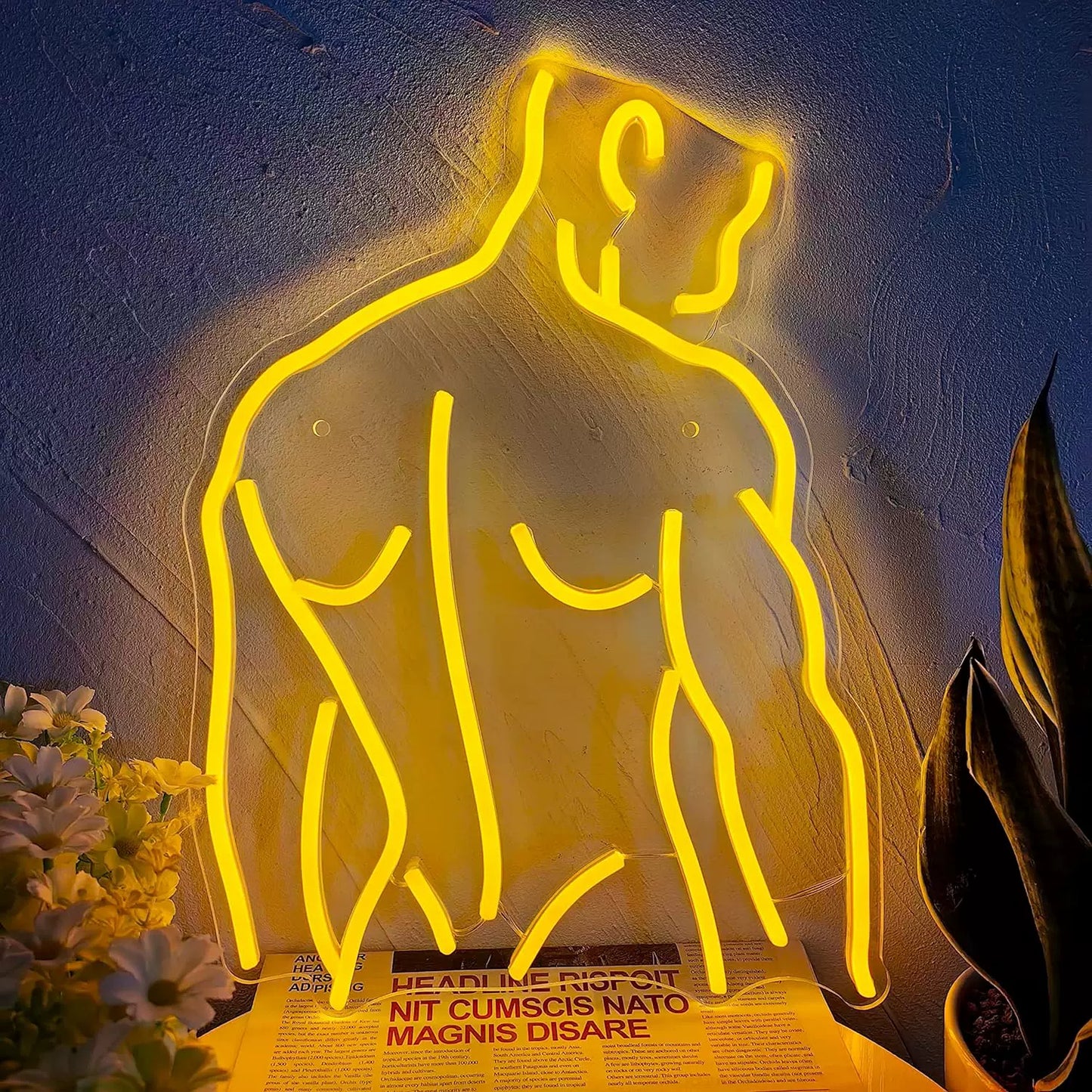 Body Outline LED Neon Sign Yellow Minimalist Neon Light Wall Decor for Bedroom Studio