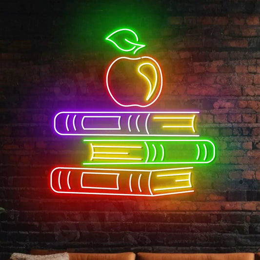 Apple & Pencil LED Neon Sign Green and Yellow Wall Decor for Office or Study Room
