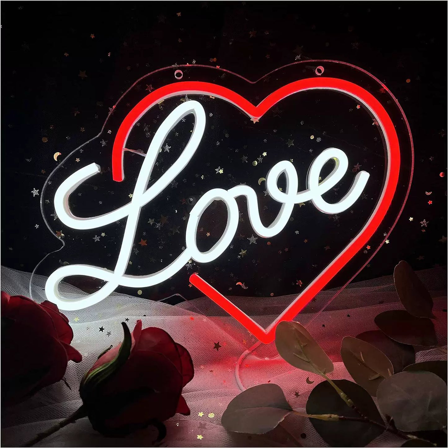 Romantic Heart Love LED Neon Sign for Bedroom Wall Decor Wedding & Valentine Light