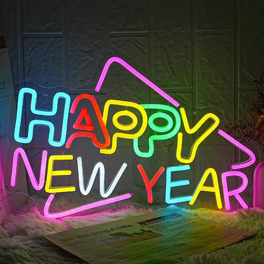 Happy New Year LED Neon Sign Colorful Arrow Neon Light Wall Decor for Party Home Celebration