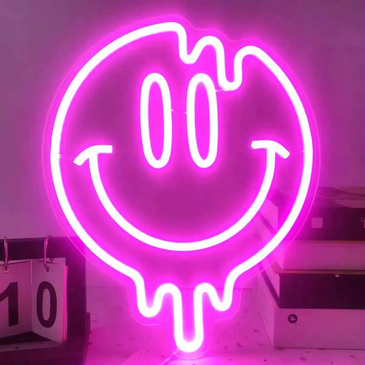 Dripping Smiley Face LED Neon Sign for Aesthetic Room Wall Decor