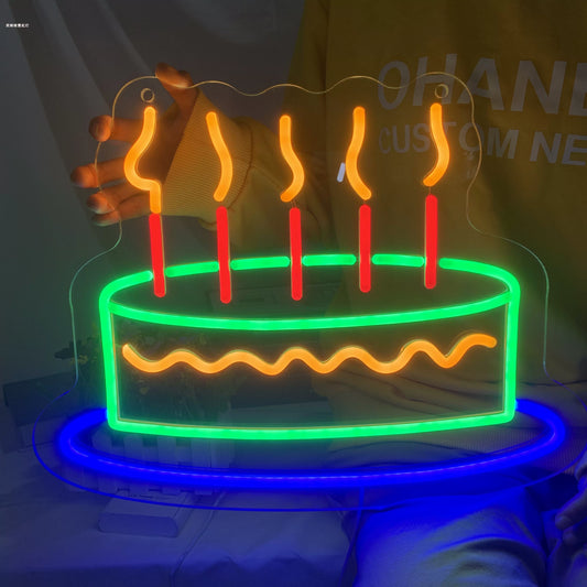 Birthday Cake LED Neon Sign Colorful Party Cake Neon Light Wall Decor for Birthday Party Backdrop