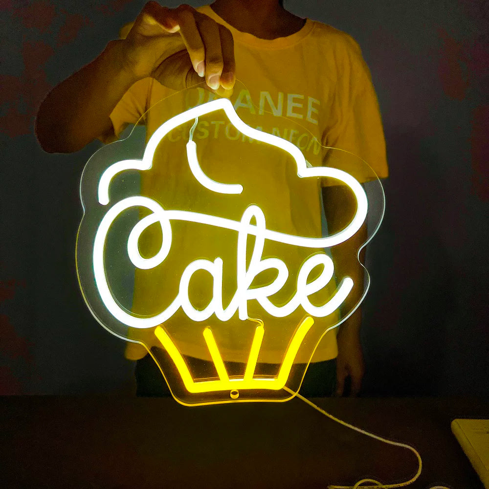 Cake LED Neon Sign Warm White Yellow Bakery Neon Light Wall Decor for Cafe Kitchen