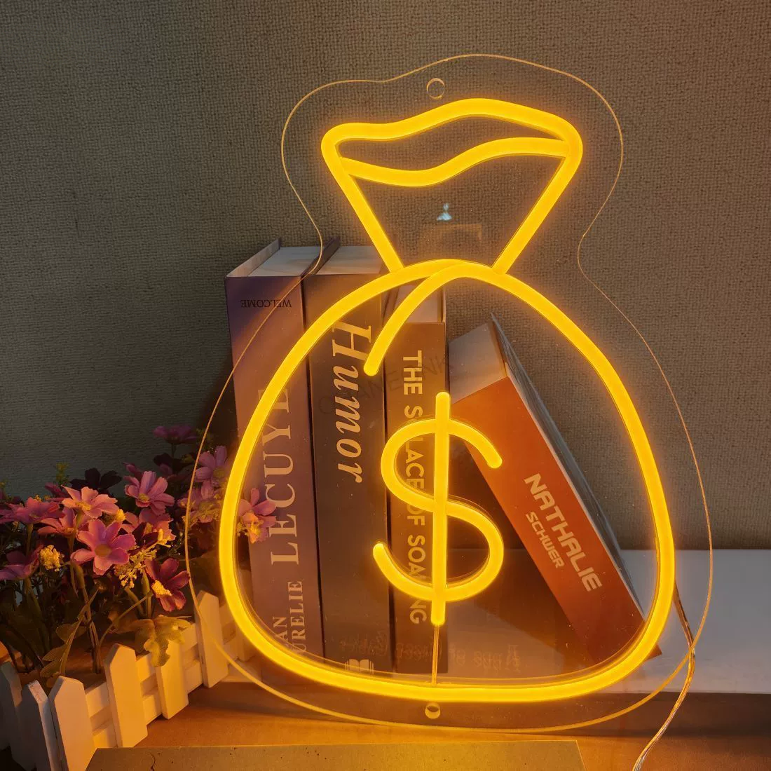 Money Bag LED Neon Sign Yellow Dollar Neon Light Wall Decor for Bedroom Office Bar