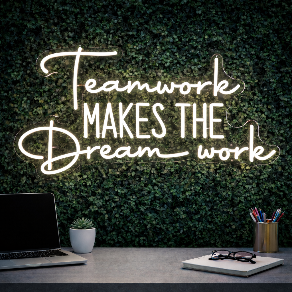 Teamwork Makes The Dream Work LED Neon Sign Office Wall Decor Light