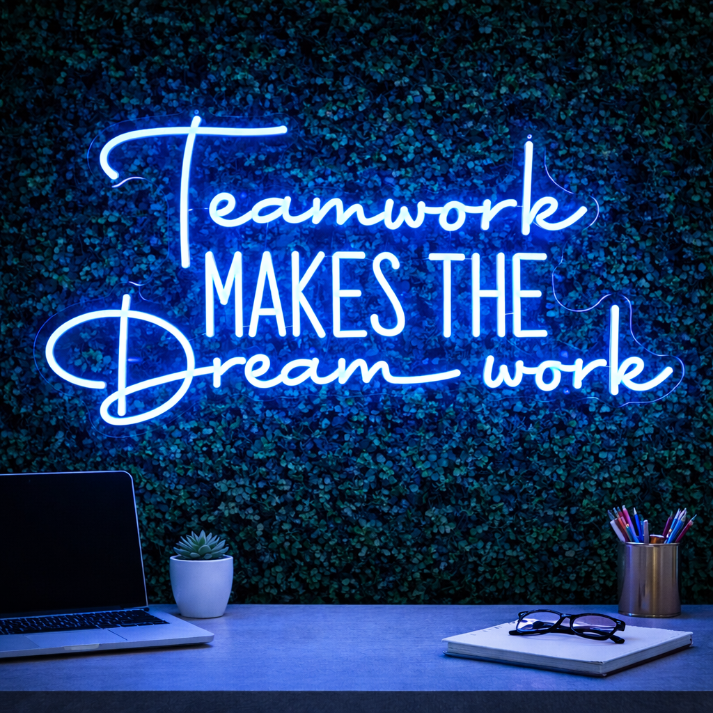 Teamwork Makes The Dream Work LED Neon Sign Office Wall Decor Light