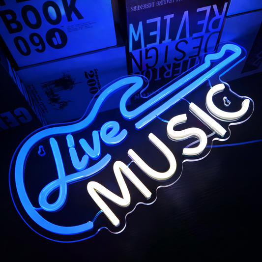 Live Music LED Neon Sign Guitar Script Neon Light for Bar Club Room Wall Decor