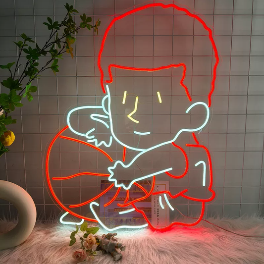 Cartoon Basketball Player LED Neon Sign for Kids Room & Sports Decor