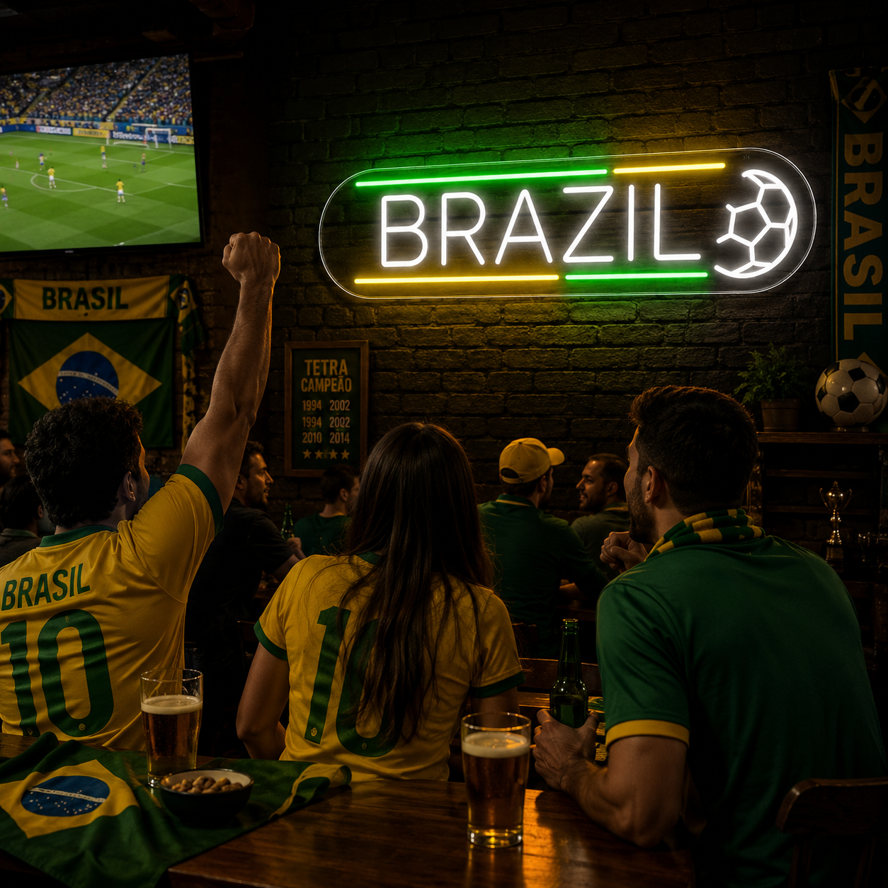 Brazil Soccer LED Neon Sign Brazilian Flag Football Neon Light Wall Decor for Sports Bar Game Room