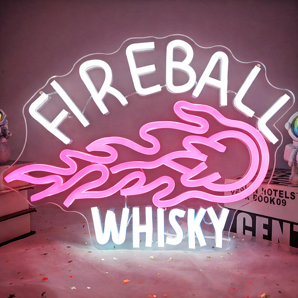 Fireball Whiskey Flame LED Neon Sign for Bar and Lounge Decor