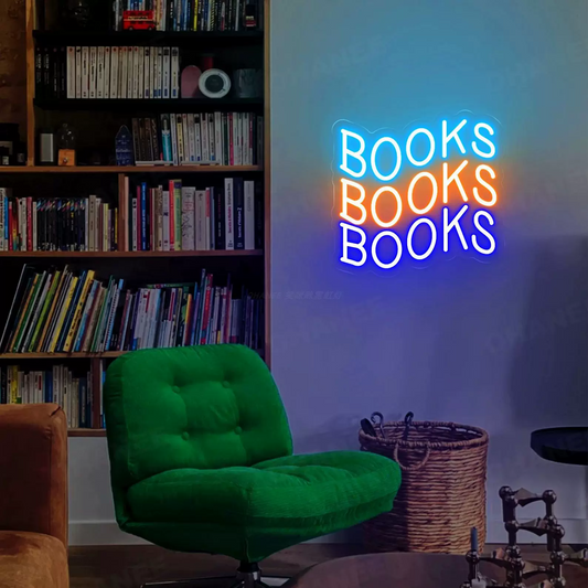 Books Books Books LED Neon Sign Colorful Wall Light for Library Reading Room Book Lover Decor