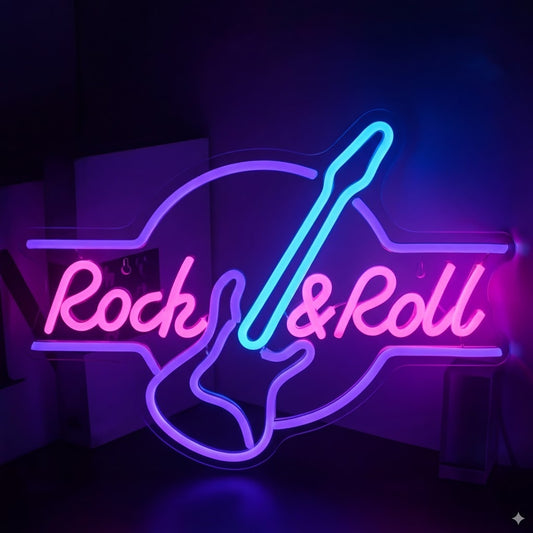 Rock and Roll LED Neon Sign Guitar Neon Light for Bar Club Room Wall Decor