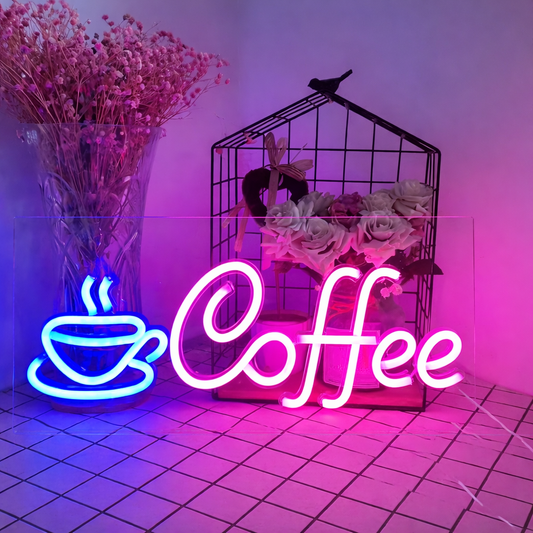 Coffee Neon Sign with Cup for Cafe Wall Decor LED Light