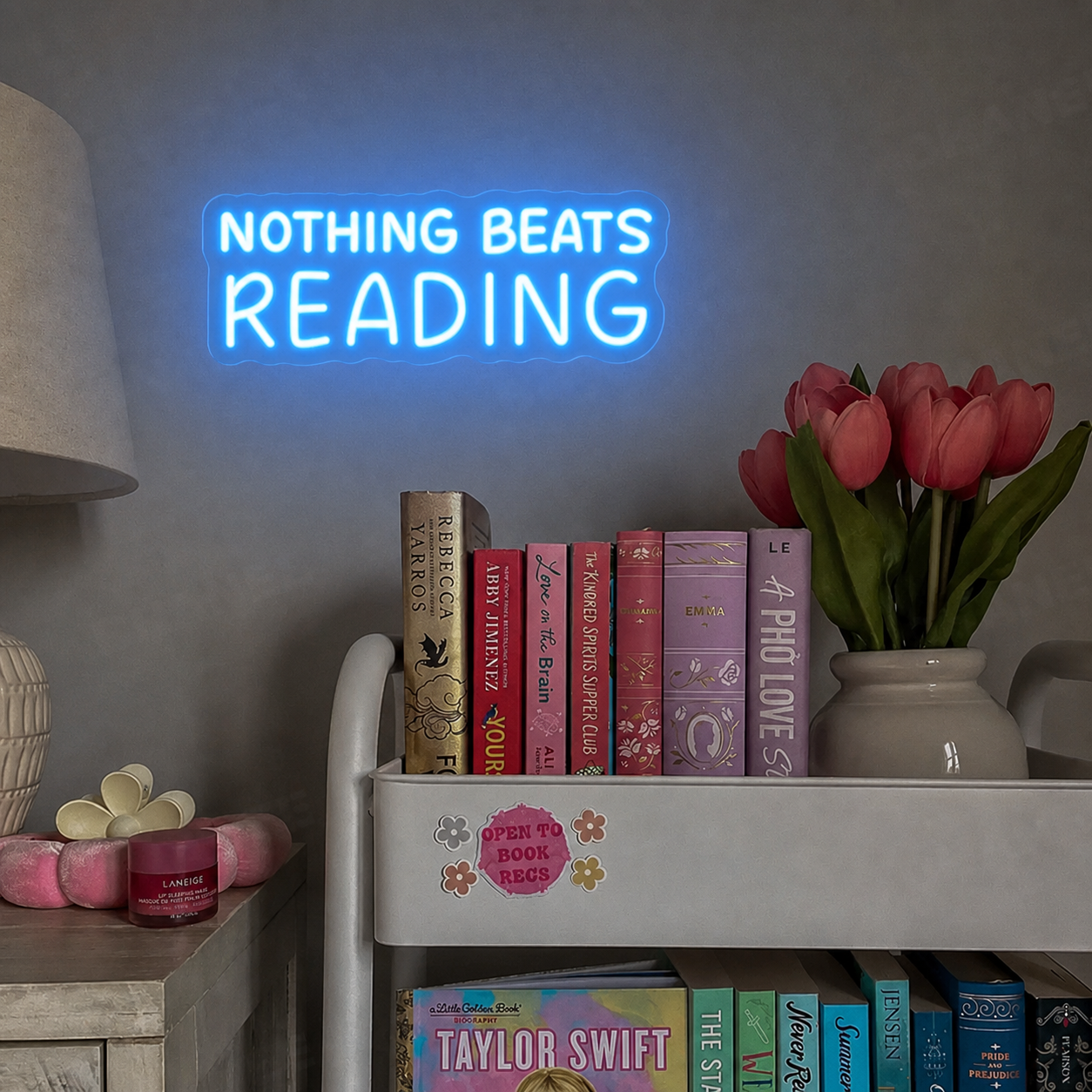 Nothing Beats Reading LED Neon Sign Warm White Wall Light for Bedroom Library Book Lover Decor
