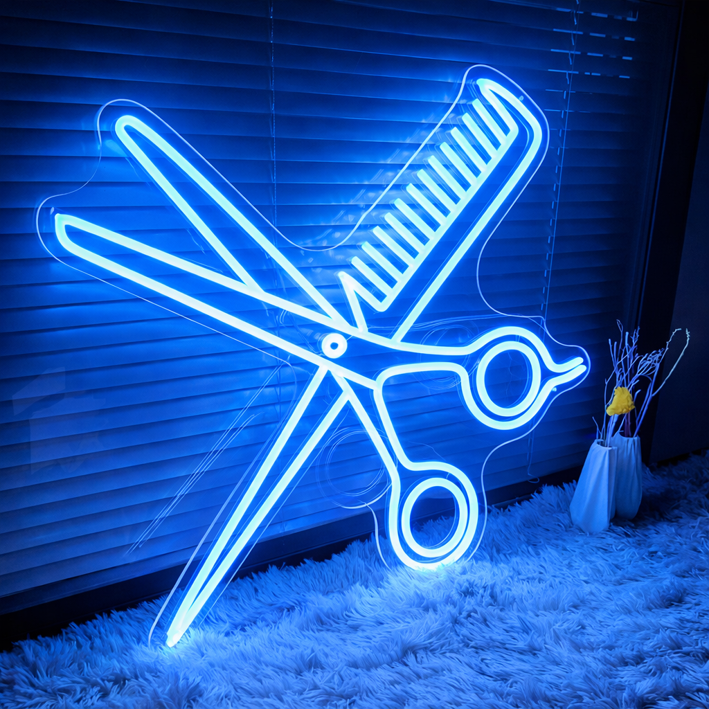 Scissors and Comb Neon Sign LED Light for Hair Salon Barber Shop Wall Decor