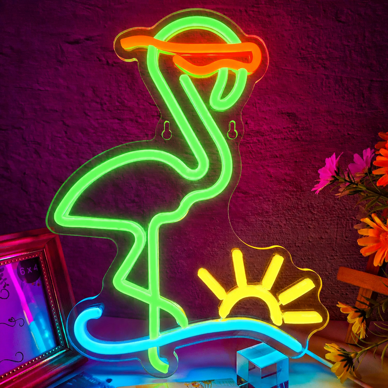 Flamingo LED Neon Sign Tropical Bird Sunset Neon Light Wall Decor for Bedroom Party Bar