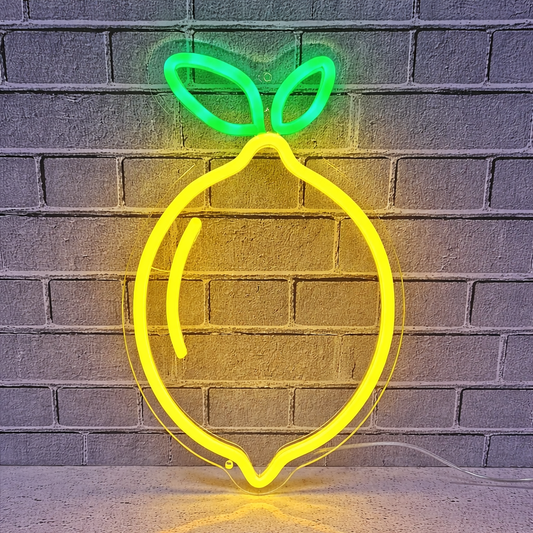 Lemon LED Neon Sign Yellow Fruit Neon Light with Green Leaves for Kitchen Bar Wall Decor